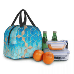 Geometric Pattern Insulated Lunch Tote Bag Portable Thermal Cooler Bento Box
