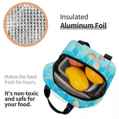 Geometric Pattern Insulated Lunch Tote Bag Portable Thermal Cooler Bento Box