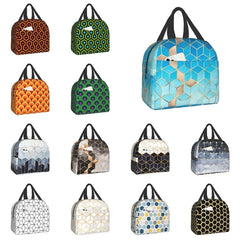 Geometric Pattern Insulated Lunch Tote Bag Portable Thermal Cooler Bento Box