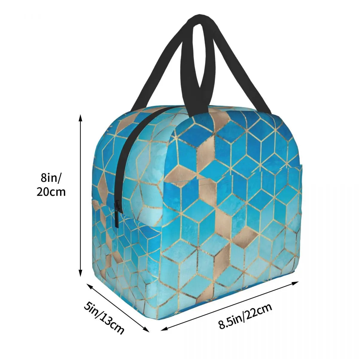 Geometric Pattern Insulated Lunch Tote Bag Portable Thermal Cooler Bento Box