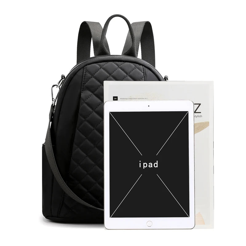 Nylon Backpack for Teen Girls Multi-pocket School Bag Plaid