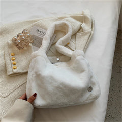 Winter Checkerboard Pattern Fur Tote Shoulder Handbag