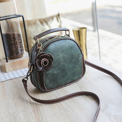 Vintage Leather Women Handbag Floral Shoulder Messenger Bag