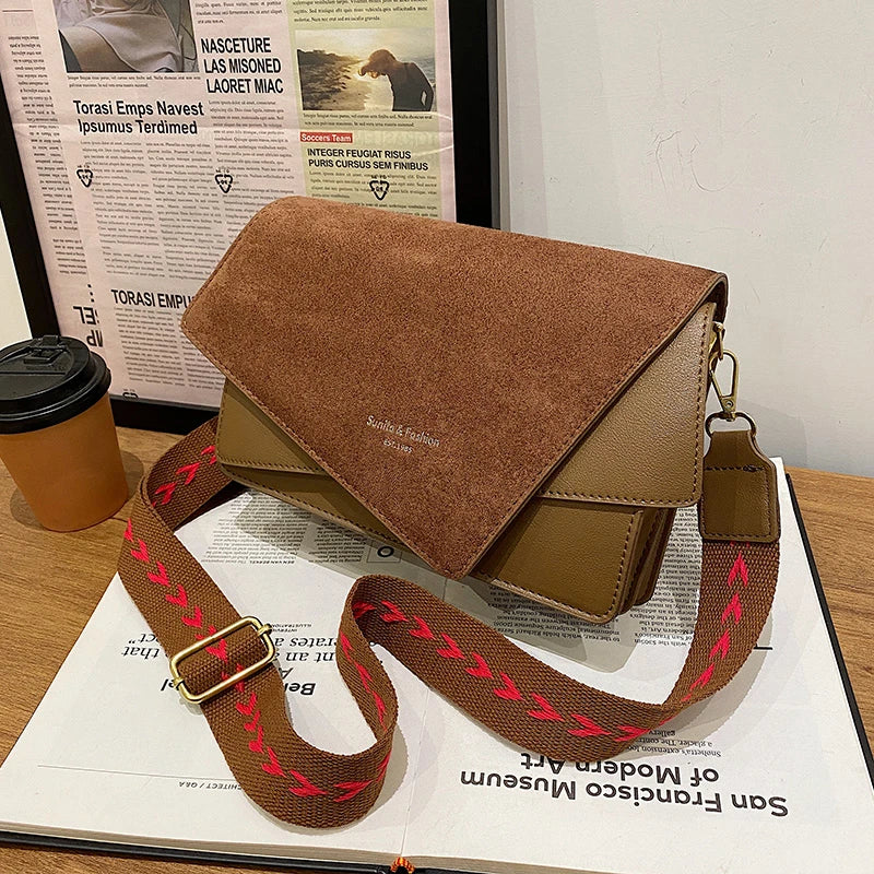 Suede Band Handbag Women Shoulder Crossbody Bag