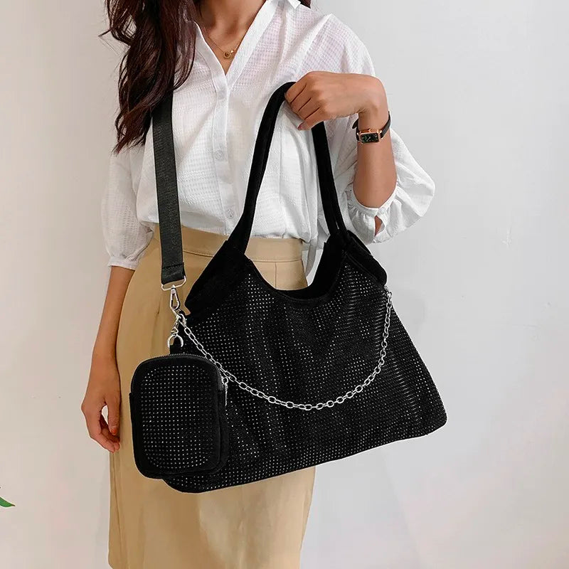 Rhinestone Band Tote Large Shoulder Bag for Women