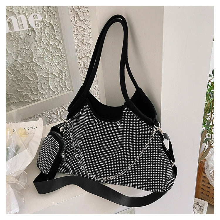 Rhinestone Band Tote Large Shoulder Bag for Women
