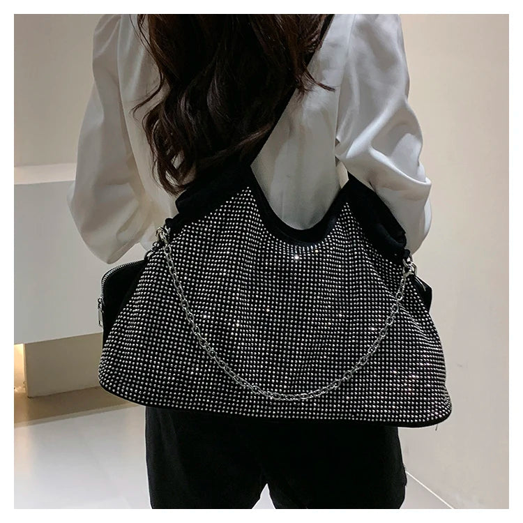 Rhinestone Band Tote Large Shoulder Bag for Women