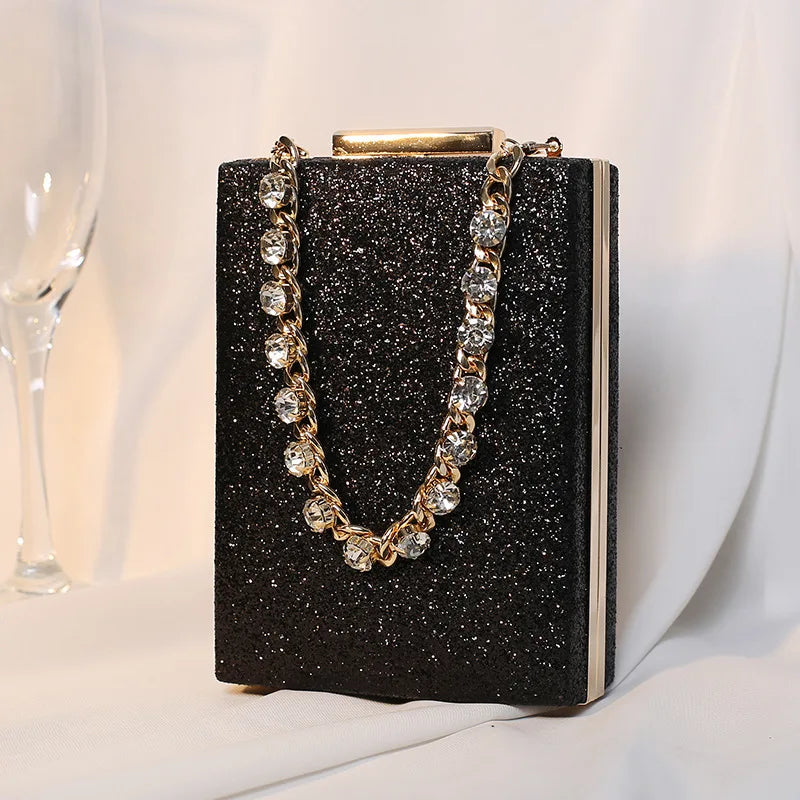 Metal Box Bag Diamonds Clutches Purse Evening Party Handbag