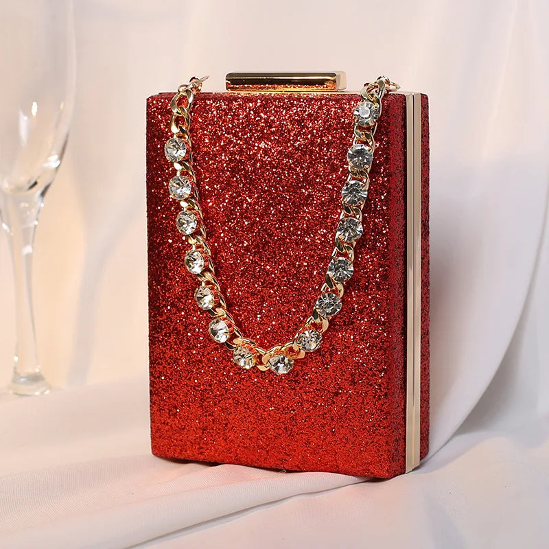 Metal Box Bag Diamonds Clutches Purse Evening Party Handbag