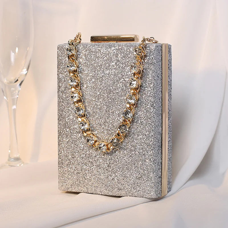 Metal Box Bag Diamonds Clutches Purse Evening Party Handbag