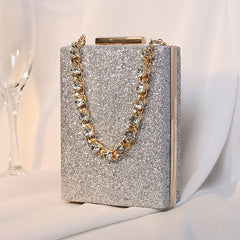 Metal Box Bag Diamonds Clutches Purse Evening Party Handbag