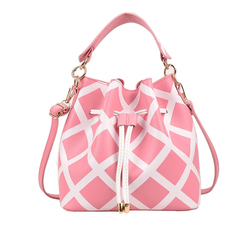 Leather Bucket Shoulder Bag Drawstring Handbag Small Crossbody Bag