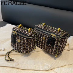 Tweed Women's Handbag Woolen Knitting Retro Box Shoulder Bag