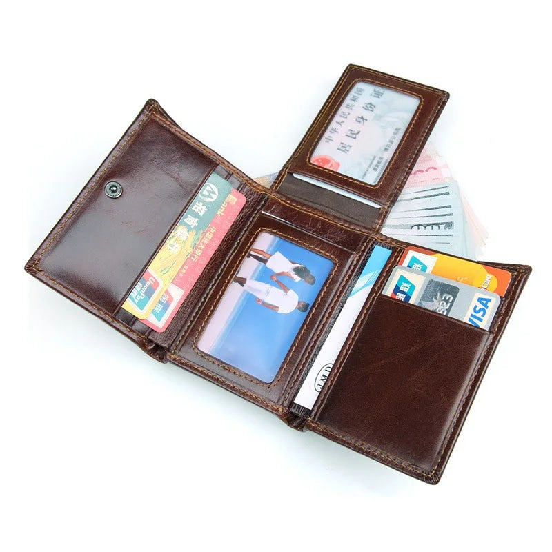 Short Wallet For Man 3 Folds Pure Leather Wine Purse Hot