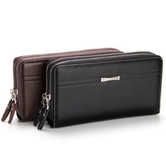 Double Zipper Men Clutch Bags PU Leather Wallet Business Male Vintage