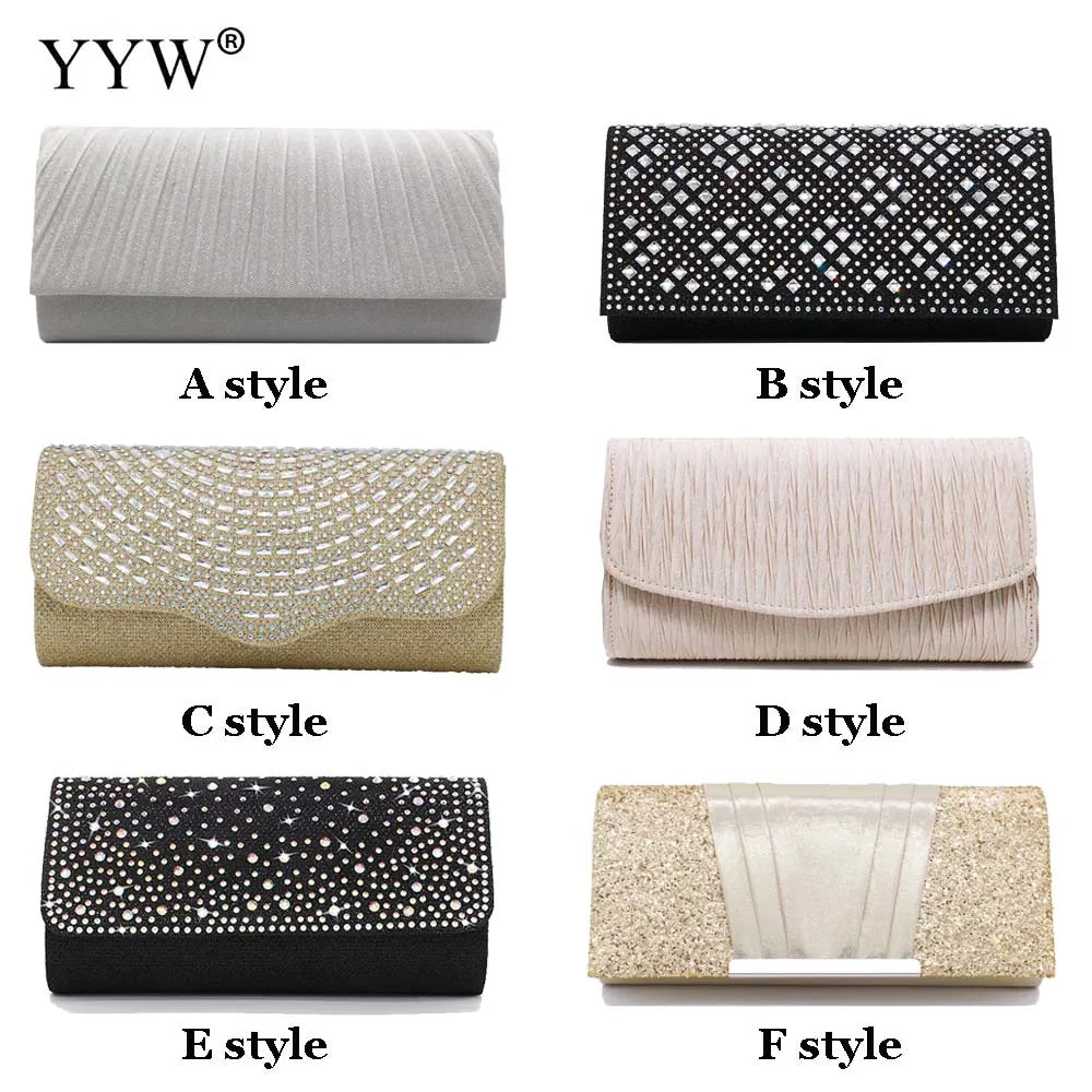 Small Glitter Clutch Bag Silver Evening Party Handbag