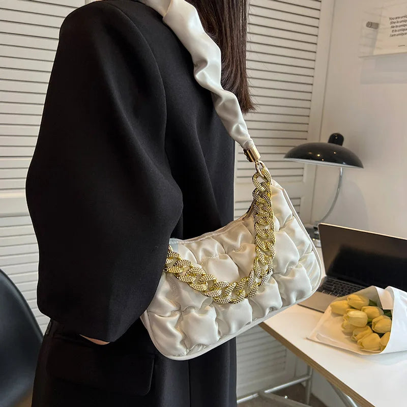 Leather Crossbody Bag for Women Clutch Handbag with Chain Shoulder Strap