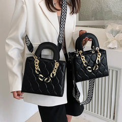 Classic Square Box Leather Totes Wide Strap Women Crossbody Bag