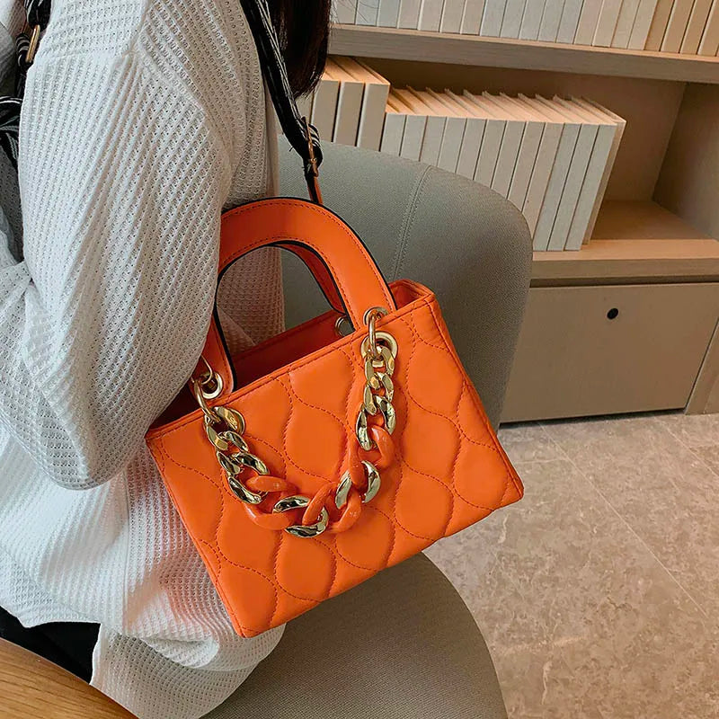 Classic Square Box Leather Totes Wide Strap Women Crossbody Bag