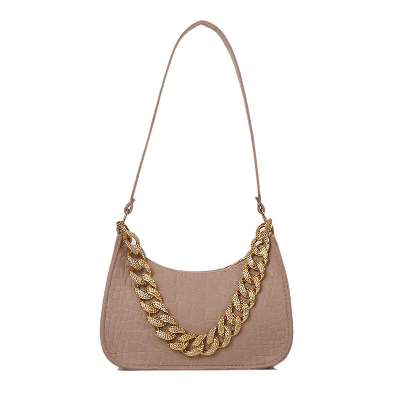 Metal Chain Shoulder Bag Office Party Handbag Diamond Clutch