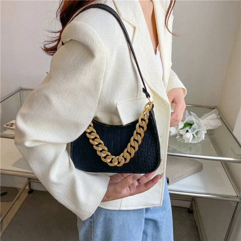 Metal Chain Shoulder Bag Office Party Handbag Diamond Clutch