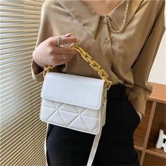 Leather Women Bag Quilted Flap Clutch Metal Chain Small Shoulder Bag