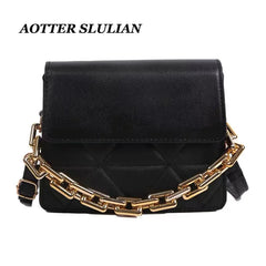 Leather Women Bag Quilted Flap Clutch Metal Chain Small Shoulder Bag