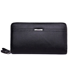 Brown Leather Men's Clutch Business Purse Double Zipper Wallet