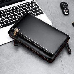 Men's Double Zipper Clutch Wallet Retro Handbag Business