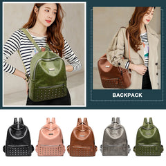 Rivets PU Backpack Women Teenage Student Waterproof School Bag