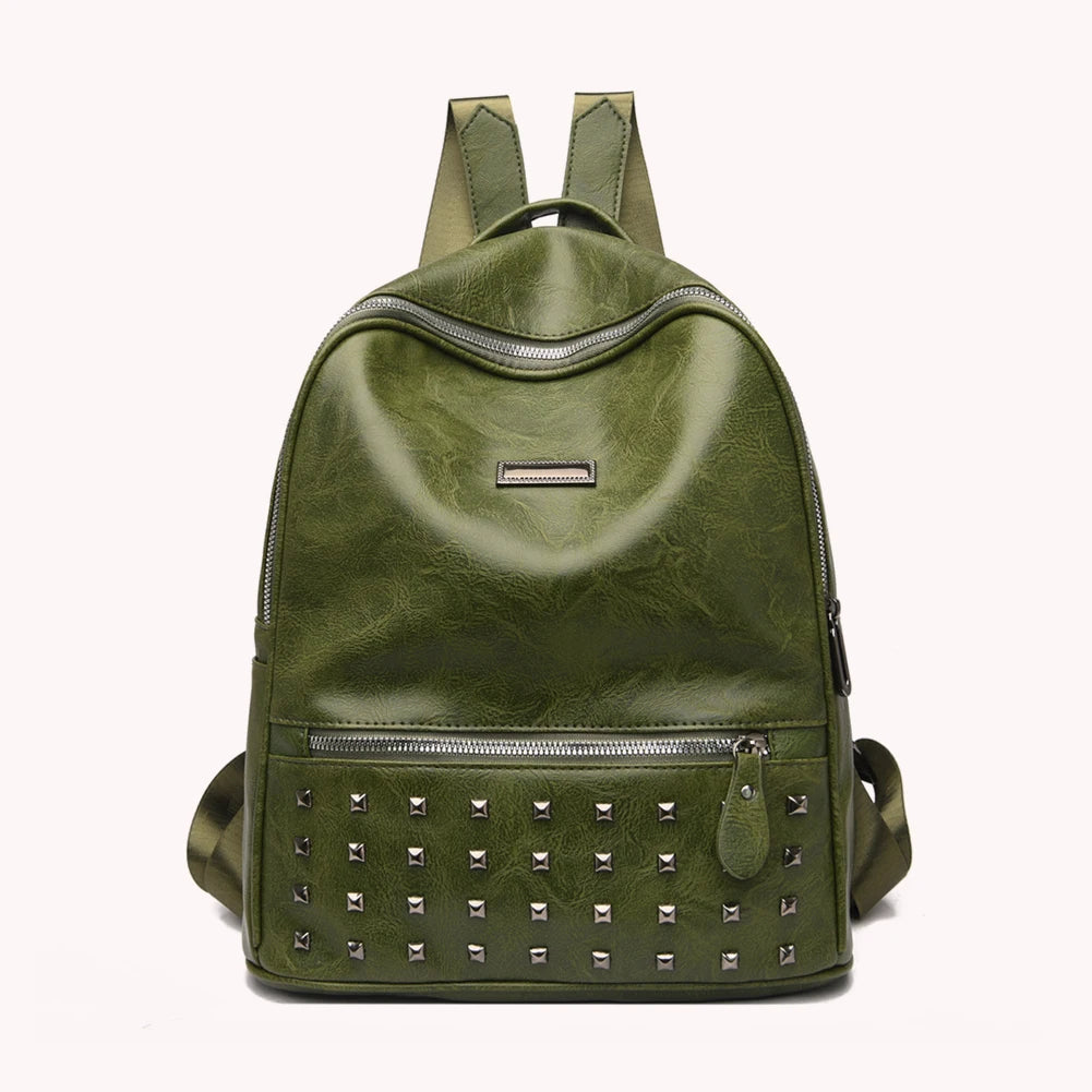 Rivets PU Backpack Women Teenage Student Waterproof School Bag