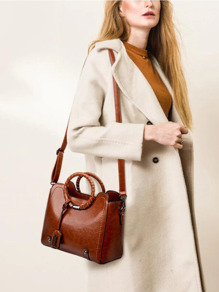 Vintage High Shoulder Bag for Women PU Leather Retro Style Handbags