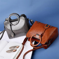 Vintage High Shoulder Bag for Women PU Leather Retro Style Handbags