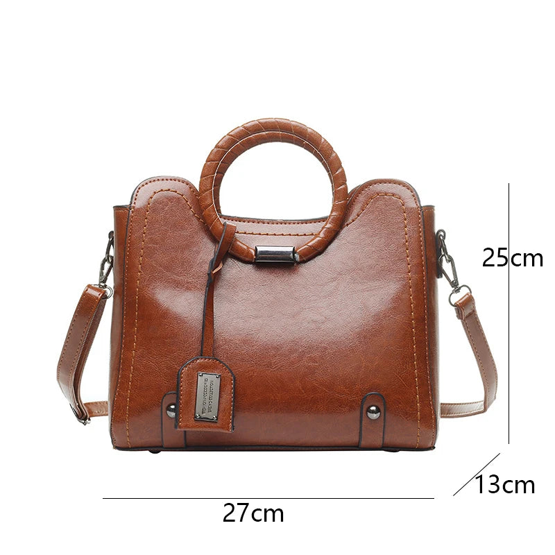 Vintage High Shoulder Bag for Women PU Leather Retro Style Handbags