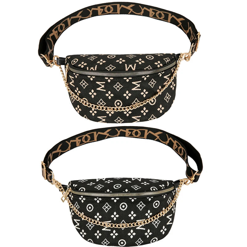 Canvas Chain Chest Bag Lady Belt Bag Purse Lipstick Bag