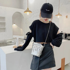 Rivet Bucket Bag Chain Tassel Crossbody Mini Purse Shoulder Bag