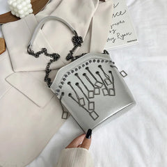 Rivet Bucket Bag Chain Tassel Crossbody Mini Purse Shoulder Bag