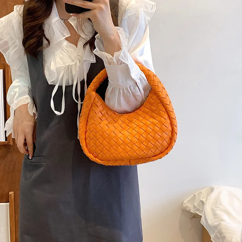Small PU Leather Woven Tote Bags Women's Shoulder Bag
