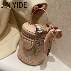 Winter High PU Leather Women's Handbag Cylinder Shoulder Bag