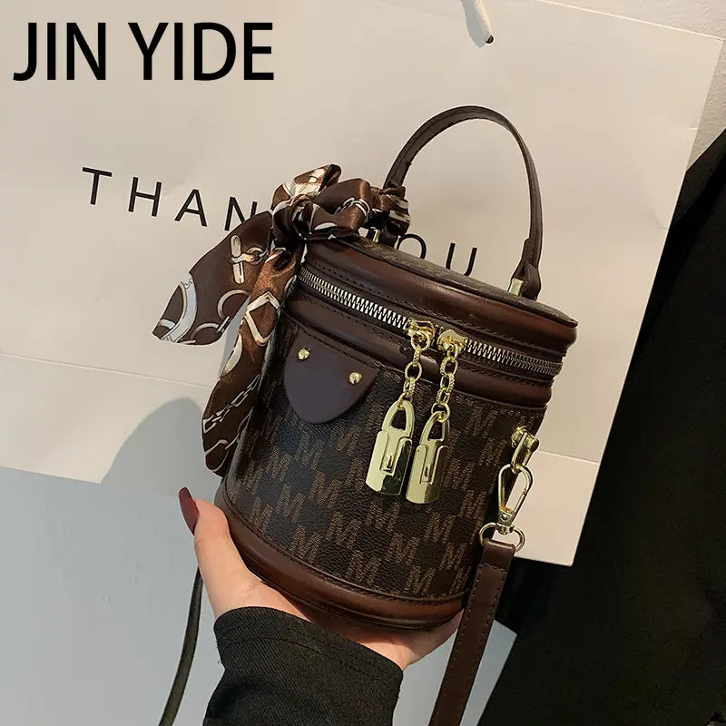 Winter High PU Leather Women's Handbag Cylinder Shoulder Bag