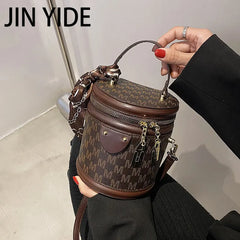 Winter High PU Leather Women's Handbag Cylinder Shoulder Bag