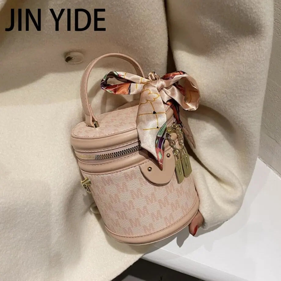 Winter High PU Leather Women's Handbag Cylinder Shoulder Bag