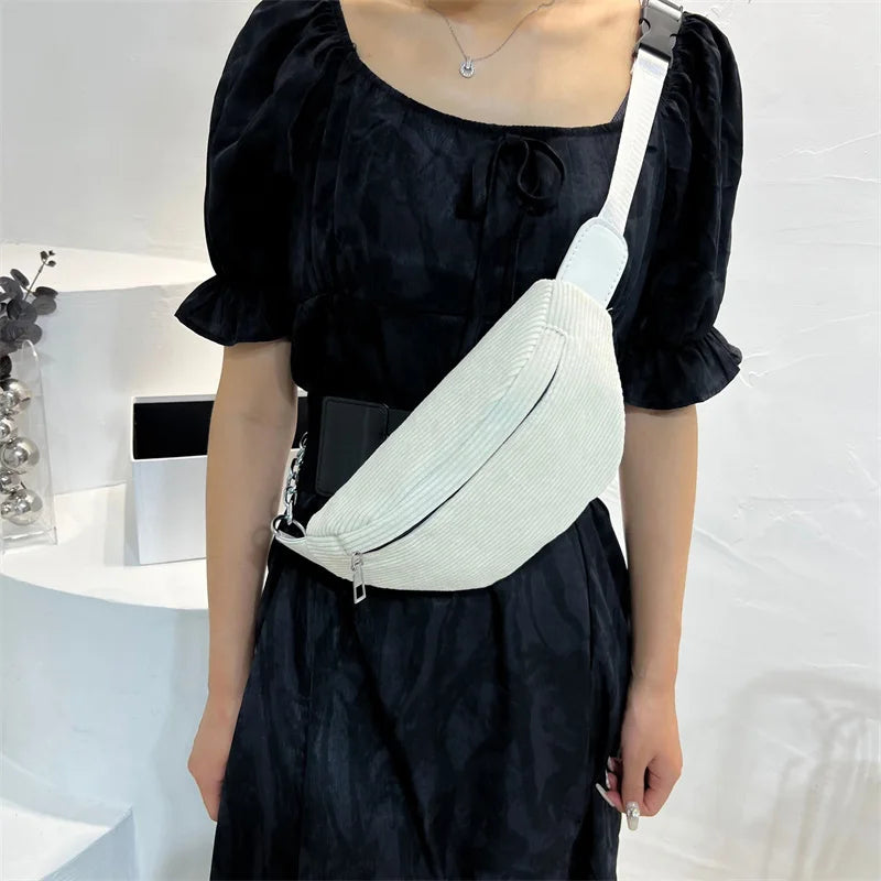 Corduroy Fanny Pack Female Chest Bags Belt Bag Women's