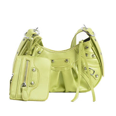 Rivet Half Moon Hobo Bags with Mini Purse Lady Shoulder Bag Punk Style Handbag