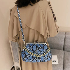 Snake Pattern Shoulder Bag Retro Crossbody Chain Handbag Satchel