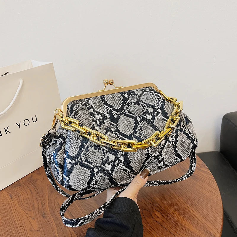 Snake Pattern Shoulder Bag Retro Crossbody Chain Handbag Satchel