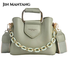 Women's Leather Bucket Bag Crossbody Chain Tote Handbag