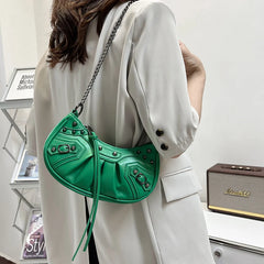 Green Rivet Half Moon Hobo Bag Punk Style Satchel Handbag