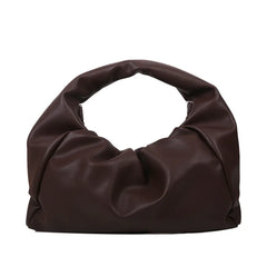Big Half Moon Bag Ruched Shoulder Bag Soft PU Leather Top-handle Tote
