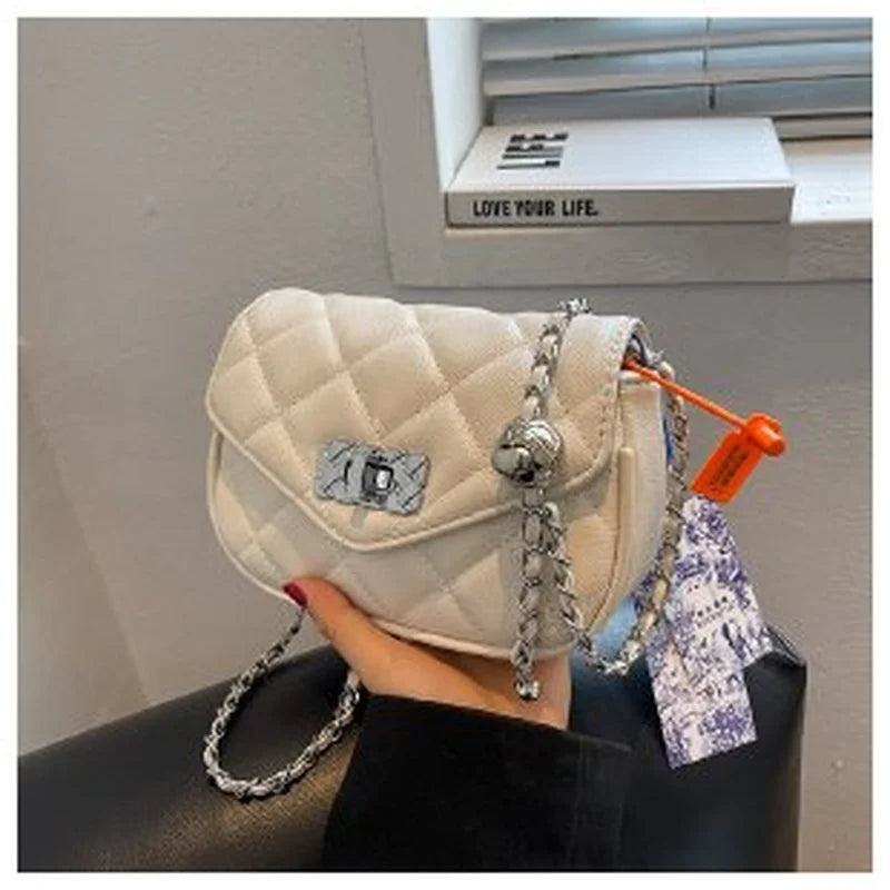 Leather Chain Crossbody Bag for Women Ladies Shoulder Side Tote